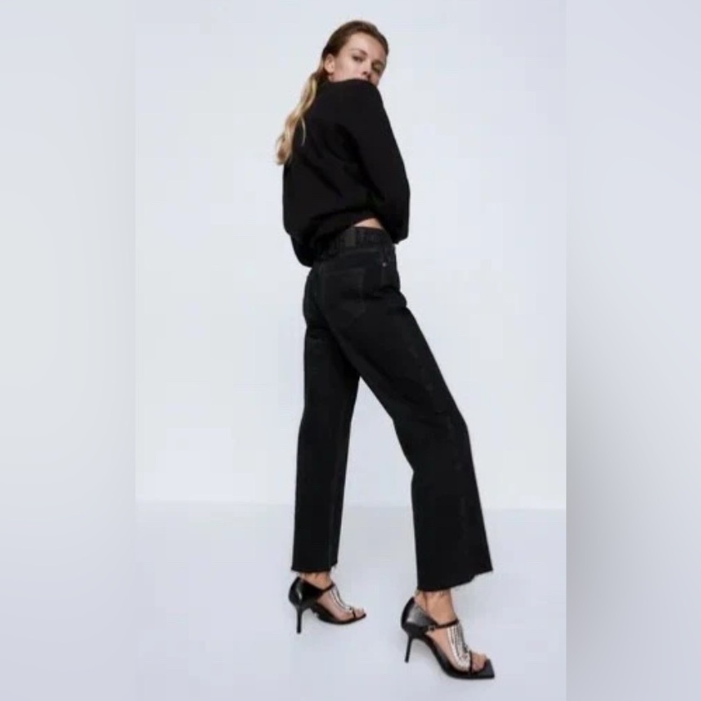 Zara Black Women Straight Wide Leg Jeans